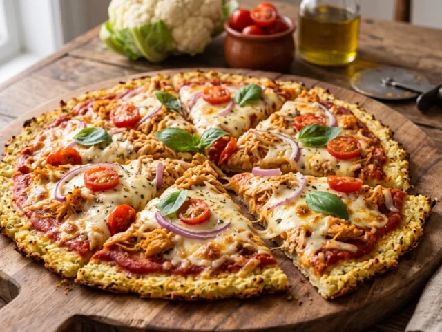 Pizza de couve-flor com frango