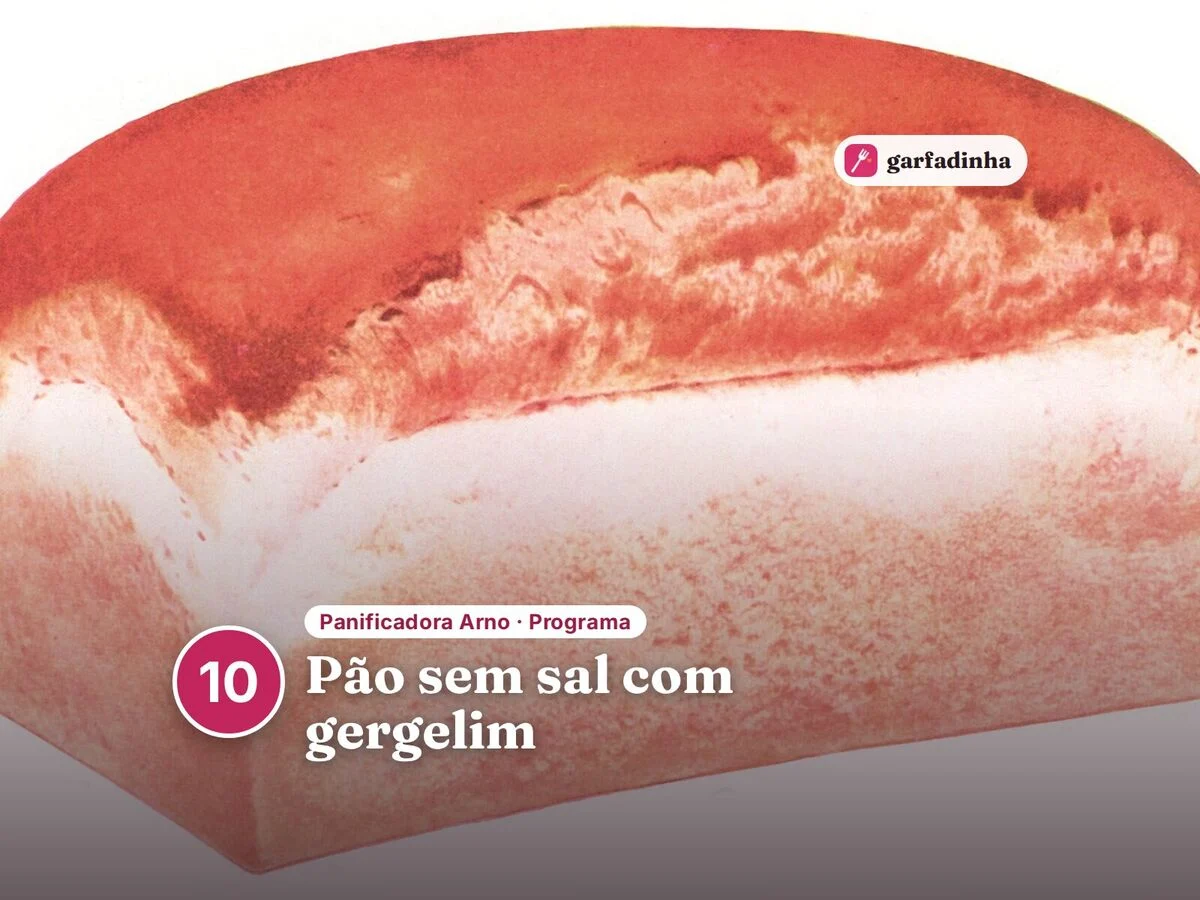 Pão sem sal com gergelim feito na panificadora Arno (programa 10)